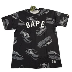 A Bathing Ape Bape Sta Sneaker All Over Print T-Shirt Black XL NWT
